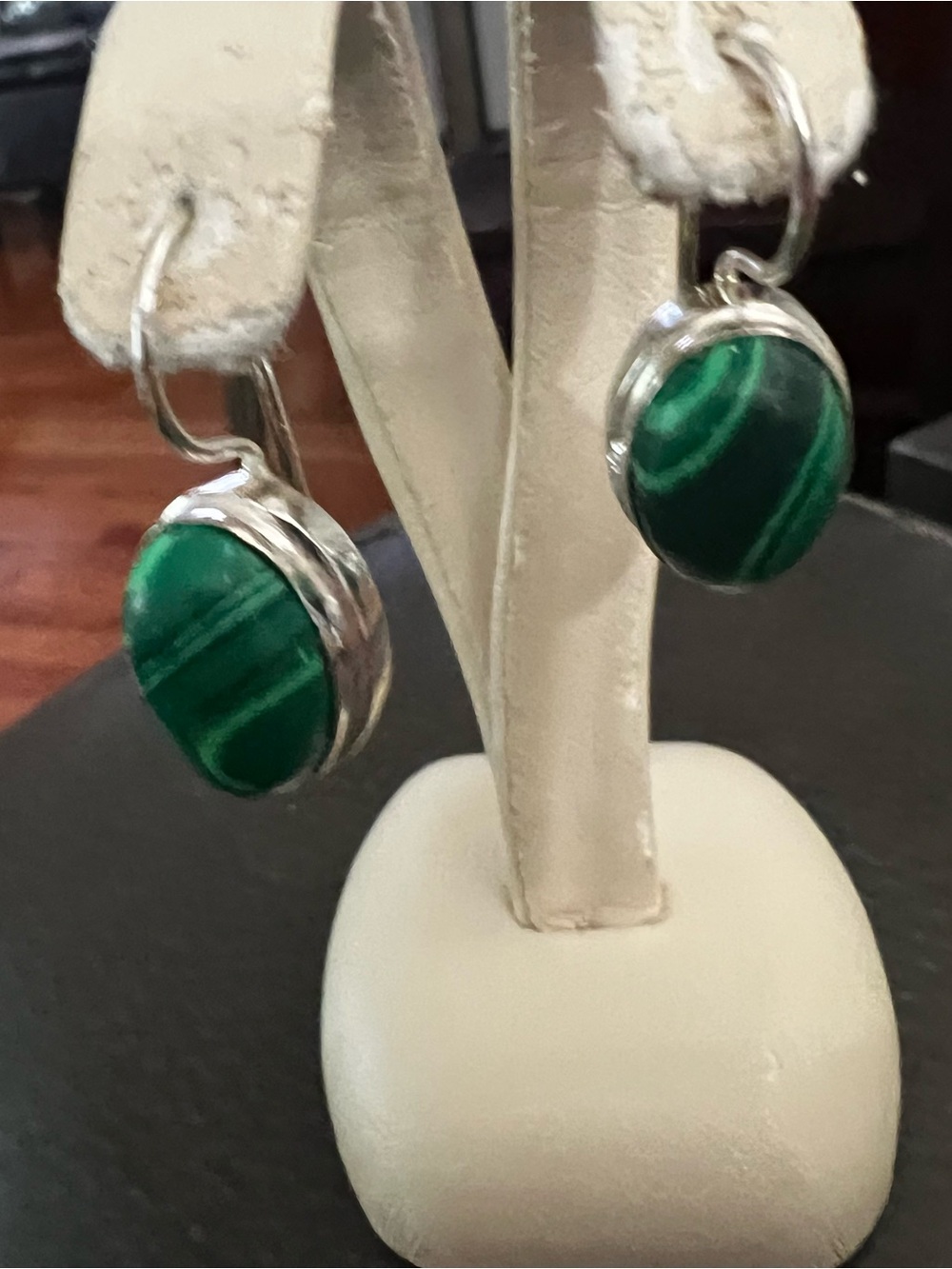 Sterling Silver Green Malachite Drop Earrings - Picture 2 of 8